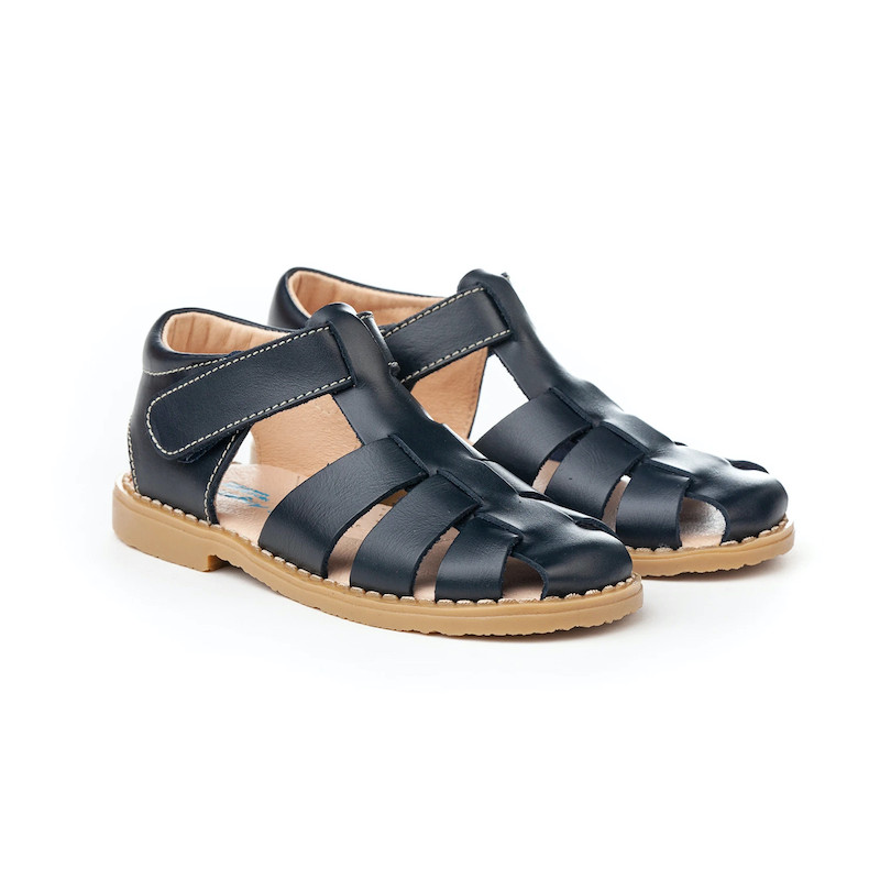 Made in Spain Classic Napa Leather Velcro Sandals Boys EU25-EU34 Navy Marino